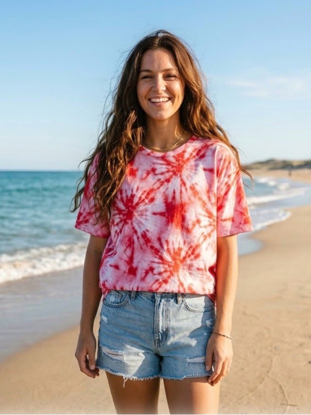 Capella Red and White Tie-Dye Oversized Soft Cozy Woman's Top sz M NWT